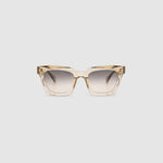 Brutal 1.0 Sunglasses by Tribu Eyewear — Champagne crystal acetate square frame, dusk tint lens, front view, grey background.
