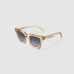Brutal 1.0 Sunglasses by Tribu Eyewear — Champagne crystal acetate square frame, grey gradient polarised lens detailed view on white background.