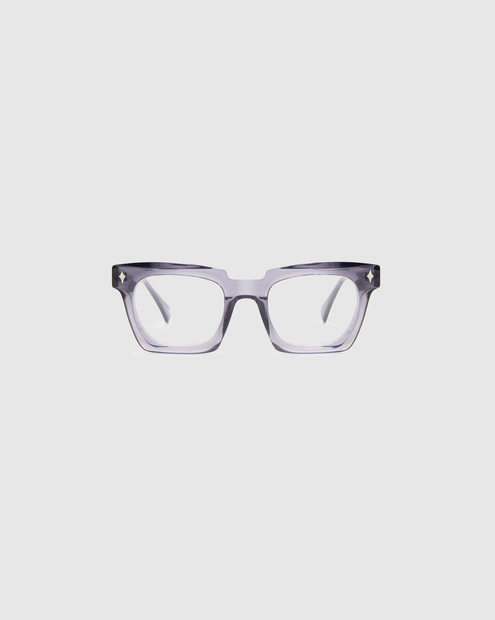 Brutal 1.0 Optical by Tribu Eyewear — Smoke Crystal square optical frame, front view studio lighting. 