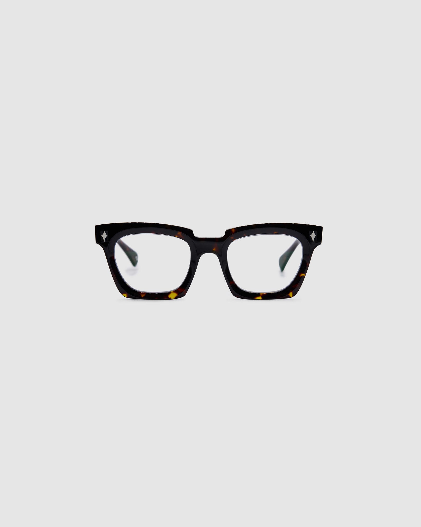 Brutal 1.0 Optical by Tribu Eyewear — Tortoiseshell square optical frame, front view studio lighting. 
