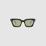 Brutal 1.0 Sunglasses by Tribu Eyewear — Tort acetate square frame, sage tint lens, front view, grey background.