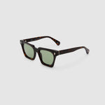 Brutal 1.0 Sunglasses by Tribu Eyewear — Tort acetate square frame, sage tint lens, side view, grey background.
