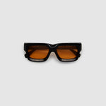 Brutal 3.0  Sunglasses by Tribu Eyewear — Black square acetate frame, Desert Orange lens, flat view light grey background.