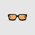 Brutal 3.0  Sunglasses by Tribu Eyewear — Black square acetate frame, Desert Orange lens, front view light grey background.