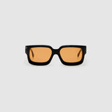 Brutal 3.0  Sunglasses by Tribu Eyewear — Black square acetate frame, Desert Orange lens, front view light grey background.