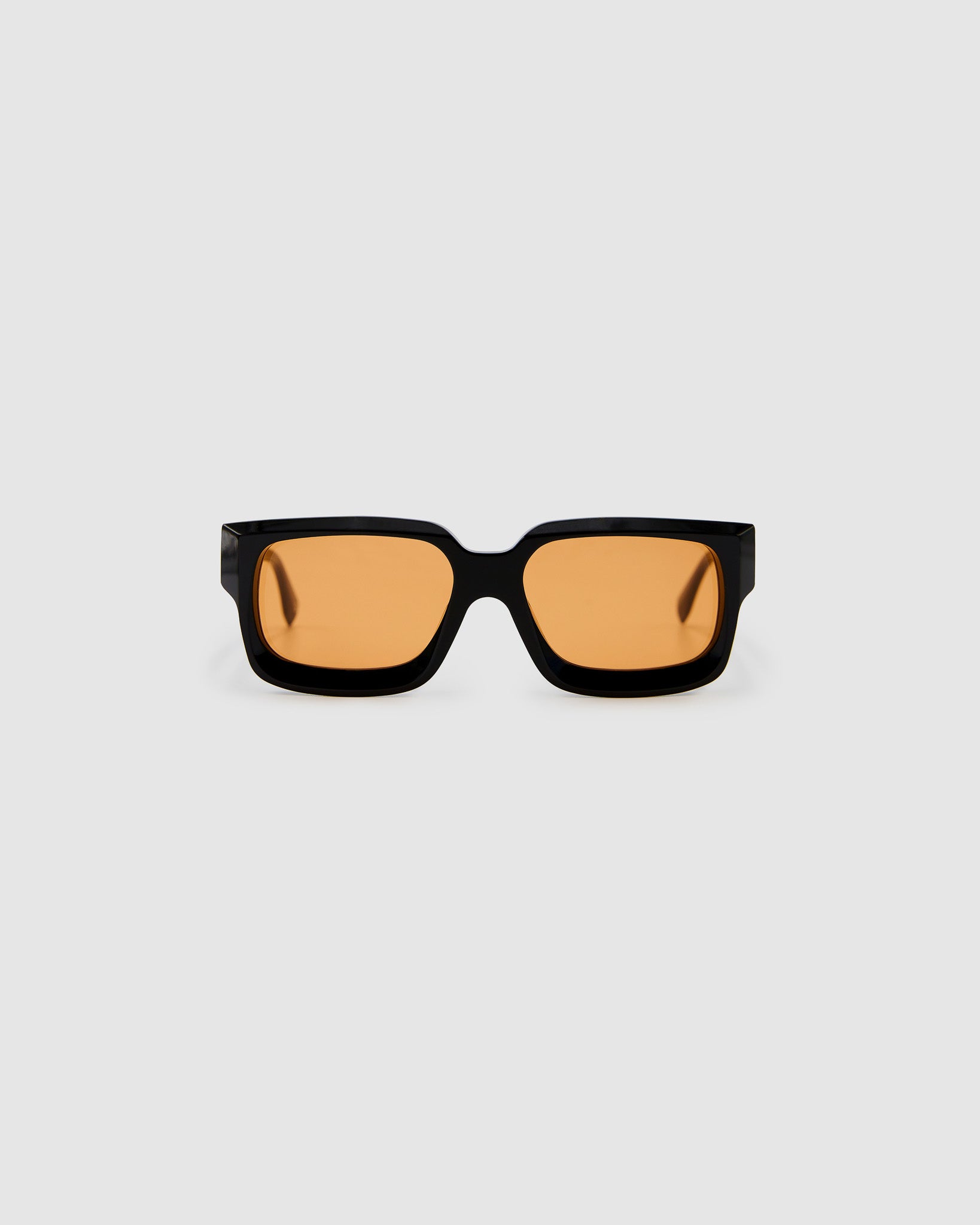 Brutal 3.0  Sunglasses by Tribu Eyewear — Black square acetate frame, Desert Orange lens, front view light grey background.