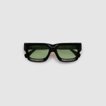 Brutal 3.0  Sunglasses by Tribu Eyewear — Black square acetate frame, sage lens, flat view light grey background.