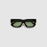 Brutal 3.0  Sunglasses by Tribu Eyewear — Black square acetate frame, sage lens, flat view light grey background.
