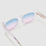 Brutal 3.0 Crystal Sunglasses by Tribu Eyewear — Crystal square acetate frame, Deep Ocean lens, detailed view light grey background.