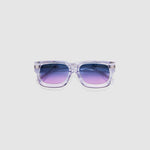 Brutal 3.0 Crystal Sunglasses by Tribu Eyewear — Crystal square acetate frame, Deep Ocean lens, flat view light grey background.