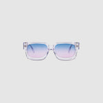 Brutal 3.0 Crystal Sunglasses by Tribu Eyewear — Crystal square acetate frame, Deep Ocean lens, front view light grey background.