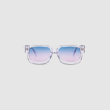 Brutal 3.0 Crystal Sunglasses by Tribu Eyewear — Crystal square acetate frame, Deep Ocean lens, front view light grey background.