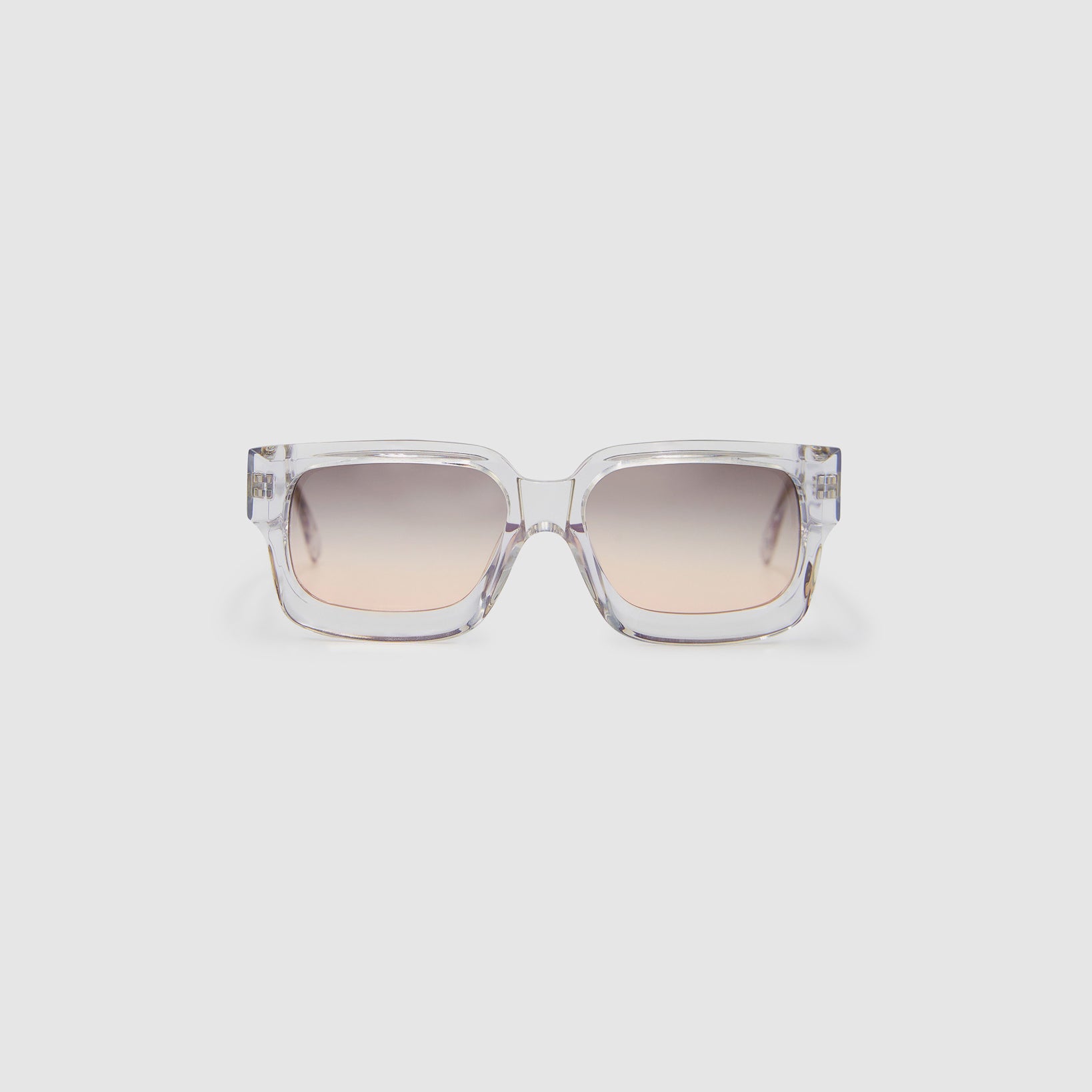 Brutal 3.0  Sunglasses by Tribu Eyewear — Crystal square acetate frame, dusk lens, front view light grey background.