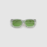 Brutal 3.0  Sunglasses by Tribu Eyewear — Crystal square acetate frame, sage lens, flat view light grey background.