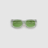 Brutal 3.0  Sunglasses by Tribu Eyewear — Crystal square acetate frame, sage lens, flat view light grey background.
