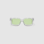Brutal 3.0  Sunglasses by Tribu Eyewear — Crystal square acetate frame, sage lens, front view light grey background.