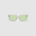 Brutal 3.0  Sunglasses by Tribu Eyewear — Crystal square acetate frame, sage lens, front view light grey background.