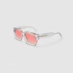 Brutal 3.0  Sunglasses by Tribu Eyewear — Crystal square acetate frame, sunset lens, side view light grey background.