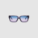 Brutal 3.0 Crystal Sunglasses by Tribu Eyewear — Smoke Crystal square acetate frame, Deep Ocean lens, front view light grey background.