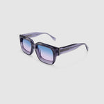 Brutal 3.0 Crystal Sunglasses by Tribu Eyewear — Smoke Crystal square acetate frame, Deep Ocean lens, side view light grey background.