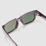 Brutal 3.0 Green Polarised Sunglasses by Tribu Eyewear — Smoke Crystal square acetate frame, detailed view light grey background.