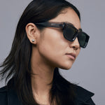 Brutal 3.0 Green Polarised Sunglasses by Tribu Eyewear — Smoke Crystal square acetate frame, female model 