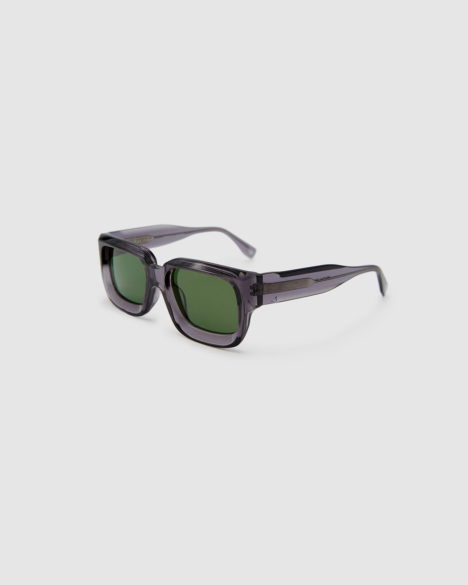 Brutal 3.0 Green Polarised Sunglasses by Tribu Eyewear — Smoke Crystal square acetate frame, side view light grey background.