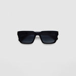 Brutal 5.0 Polarised Sunglasses by Tribu Eyewear — Black on Crystal rectangular acetate frame, grey lens, flat view light grey background.