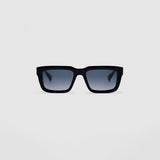 Brutal 5.0 Polarised Sunglasses by Tribu Eyewear — Black on Crystal rectangular acetate frame, grey lens, front view light grey background.