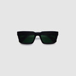 Brutal 5.0 Polarised Sunglasses by Tribu Eyewear — Black rectangular acetate frame, green lens, flat view light grey background.