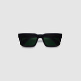 Brutal 5.0 Polarised Sunglasses by Tribu Eyewear — Black rectangular acetate frame, green lens, flat view light grey background.