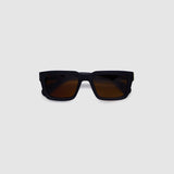 Brutal 5.0 Polarised Sunglasses by Tribu Eyewear — Matte Black rectangular acetate frame, brown lens, flat view light grey background.