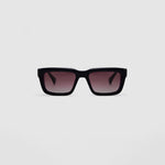 Brutal 5.0 Polarised Sunglasses by Tribu Eyewear — Matte Black rectangular acetate frame, rose grad lens, front view light grey background.