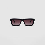 Brutal 5.0 Polarised Sunglasses by Tribu Eyewear — Matte Black rectangular acetate frame, rose grad lens, front view light grey background.
