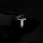 Cross Ring TRIBU — Sterling Silver, front view on black background.