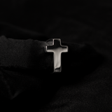 Cross Ring TRIBU — Sterling Silver, front view on black background.