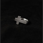 Cross Ring TRIBU — Sterling Silver, front side view on black background.