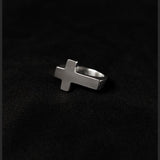 Cross Ring TRIBU — Sterling Silver, front side view on black background.