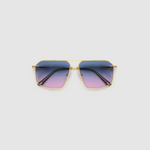 FONDA Brushed Gold Sunglasses by Tribu Eyewear — Deep Ocean, flat view.