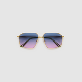 FONDA Brushed Gold Sunglasses by Tribu Eyewear — Deep Ocean, flat view.