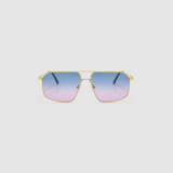 FONDA Brushed Gold Sunglasses by Tribu Eyewear — Deep Ocean, front view.