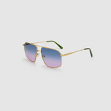 FONDA Brushed Gold Sunglasses by Tribu Eyewear — Deep Ocean, side view.
