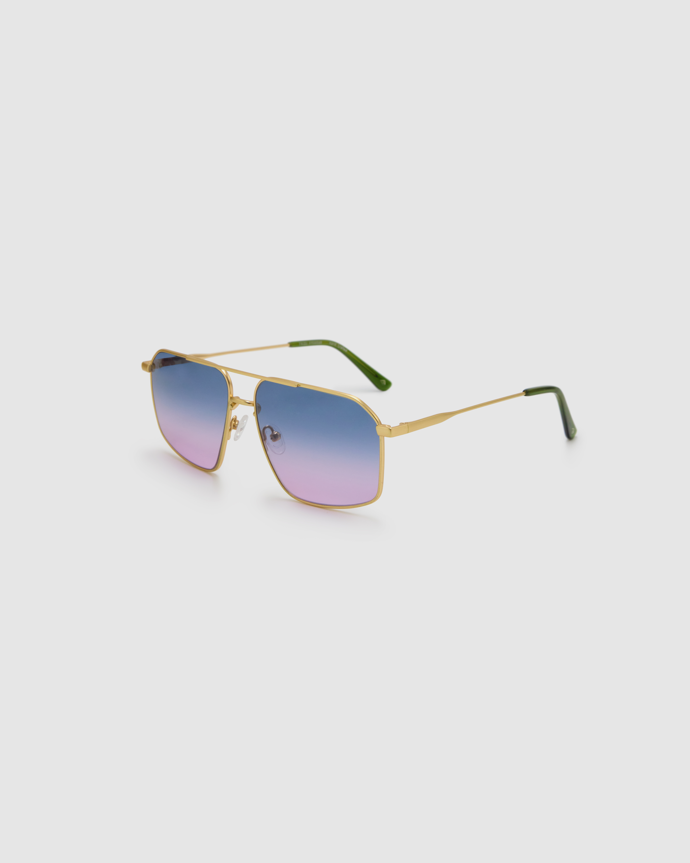 FONDA Brushed Gold Sunglasses by Tribu Eyewear — Deep Ocean, side view.