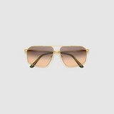 Fonda Gold Sunglasses by Tribu Eyewear  — Fine wire metal aviator frame, dusk tint flat view on white background. 