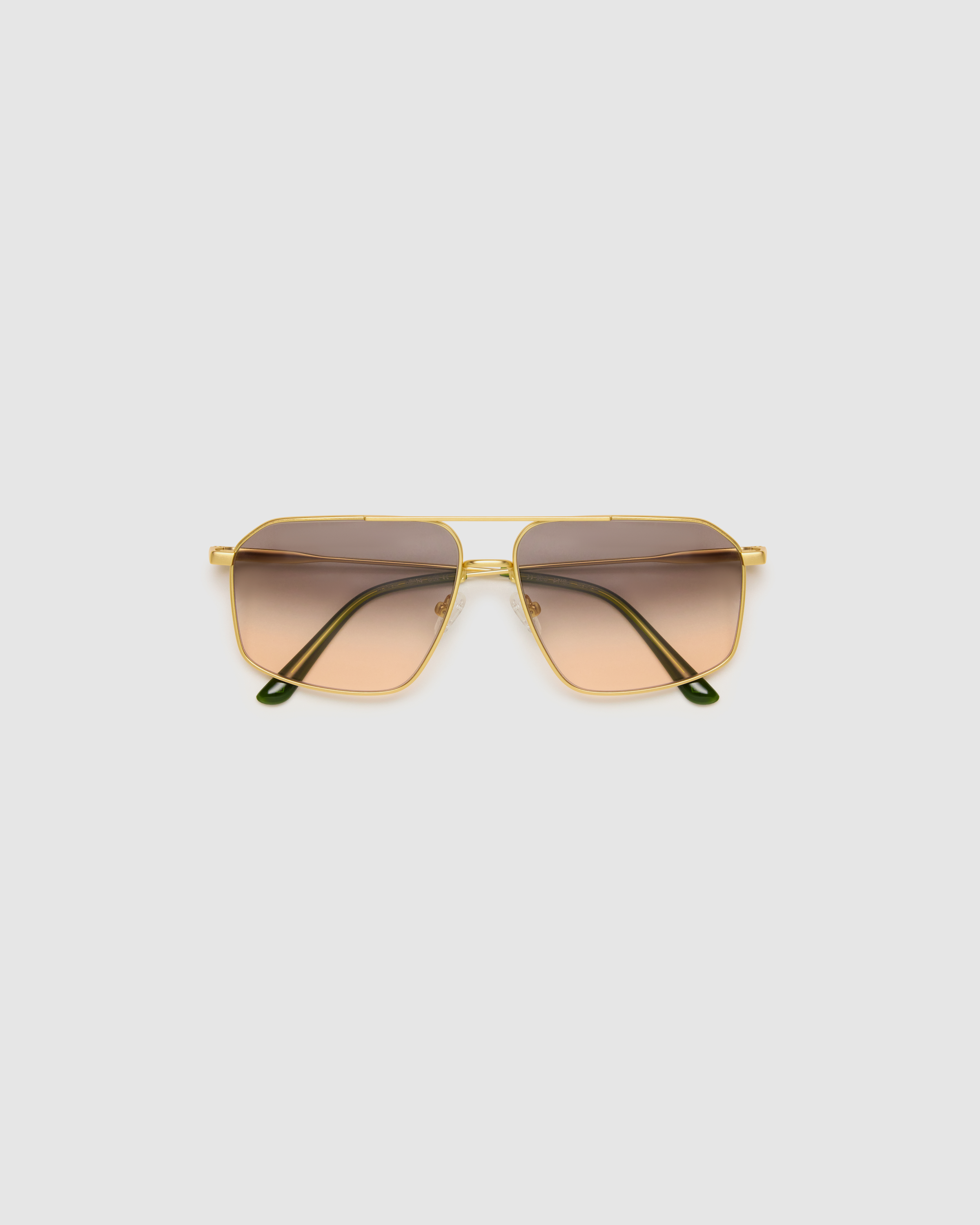 Fonda Gold Sunglasses by Tribu Eyewear  — Fine wire metal aviator frame, dusk tint flat view on white background. 