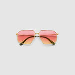Fonda Gold Sunglasses by Tribu Eyewear  — Fine wire metal aviator frame, sunset tint lens , flat view on white background. 