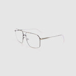 Fonda Gun Metal Optical by Tribu Eyewear   — Fine wire metal frame, side view.