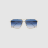 Fonda Silver Sunglasses by Tribu Eyewear  — Fine wire metal aviator frame, blue sky lens, flat view on white background.