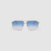 Fonda Silver Sunglasses by Tribu Eyewear  — Fine wire metal aviator frame, blue sky lens, front view on white background.