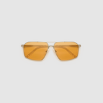 Fonda Silver Sunglasses by Tribu Eyewear  — Fine wire metal aviator frame, desert orange lens, flat view on white background.